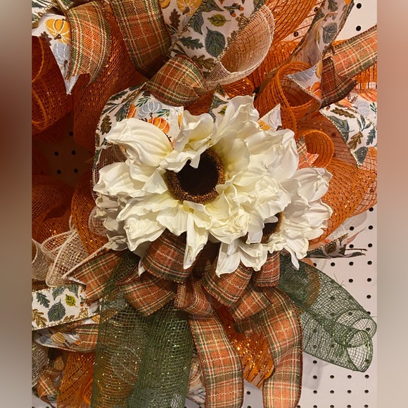 Autumn Harvest Wreath with Orange and Green Accents - Picture 2 of 3